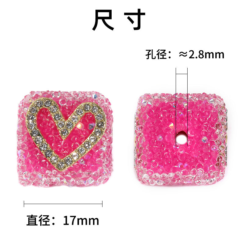 Wholesale 5pcs/pack Rhinestone Color Love Bow Square Sugar Beads